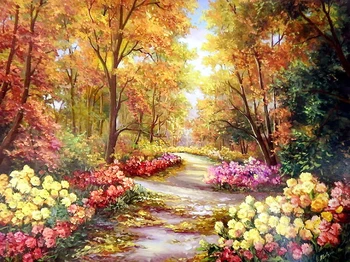 

cross stitch Oil painting scenic road forest 11/ 14ct /16/28/27CT cloth cotton thread embroidery DIY handmade needlework 2
