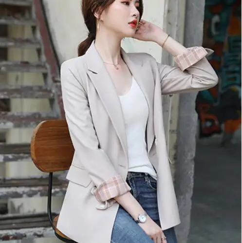 Cream White Blazer Bouble однобортный Однотонный женский блейзер с карманами Женское пальто Модные Пиджаки Верхняя одежда Высокое качество куртки 5XL - Цвет: Cream White Blazer