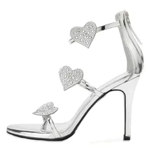 Spring and Summer New Love Show High-heeled Shoes Water Table Rhinestone Silver Word with Thin Sandals Women Shoes