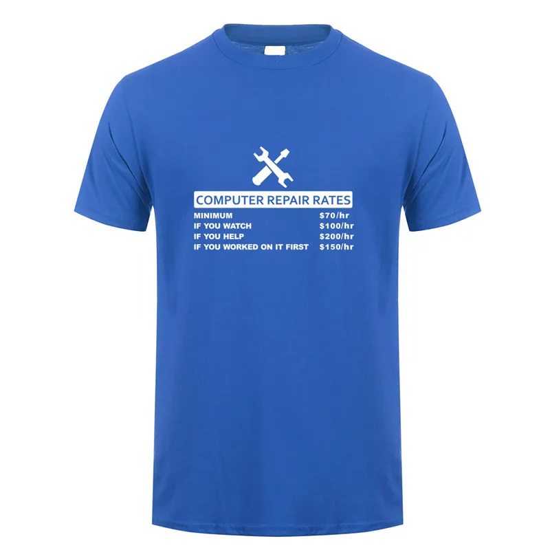 Забавная футболка с компьютерным принтом, летняя мужская футболка с коротким рукавом и круглым вырезом, хлопковая футболка, топы с компьютерным ремонтом, Мужская футболка, OZ-154 - Цвет: Royal