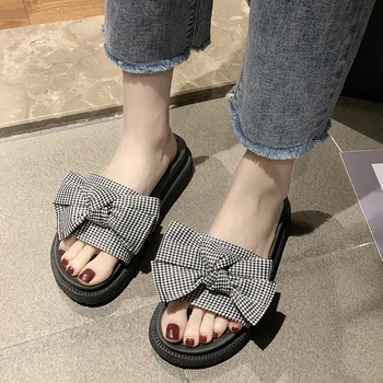 

Rimocy Fashion Bow Thick Bottom Platform Slippers Women 2020 Summer Outdoor Beach Flip Flops Woman Casual Non Slip Sandals Mujer