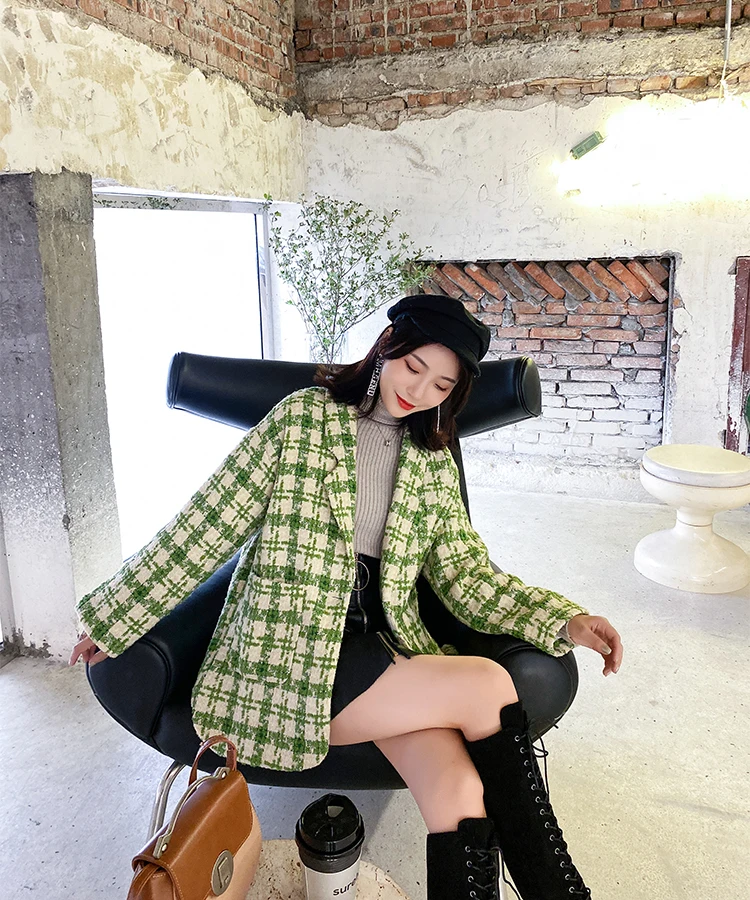 Dongdaemun корейский стиль стиль твидовая изящная короткая высота шерстяная куртка пальто Женская мода