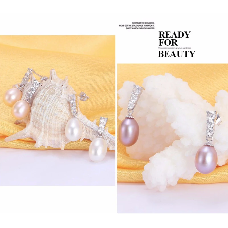 Dainashi Bridal Women Geometric Natural Freshwater Pearl Jewelry Set with 925 Sterling Silver