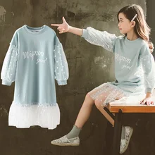 Платье для девочек с длинными рукавами; белая кружевная одежда; Новинка года; сезон весна-осень; одежда для подростков; Детские платья-толстовки; детская одежда