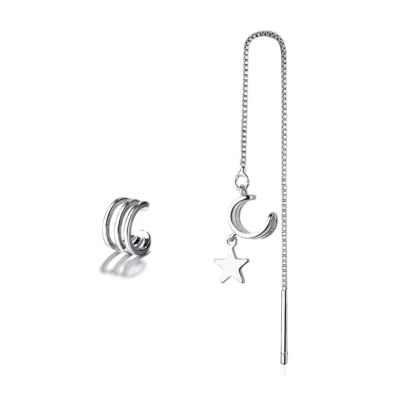 

S925 Silver Clips Earring Drop for Women Star Punk Earrings Dangles Female Temperament Ear Jewelry Ladies Accessories New