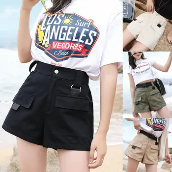 

2019 Women Solid Casual Summer Cargo Shorts Fashion Multi-pockets Summer Hot Shorts