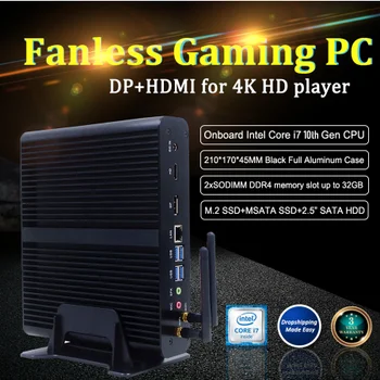

Eglobal 10th GEN New Fanless Mini PC Intel i7 10710U 10510U Desktop PC Windows 10 12*DDR4 M.2 NVMe+Msata+2.5''SATA 4K HTPC