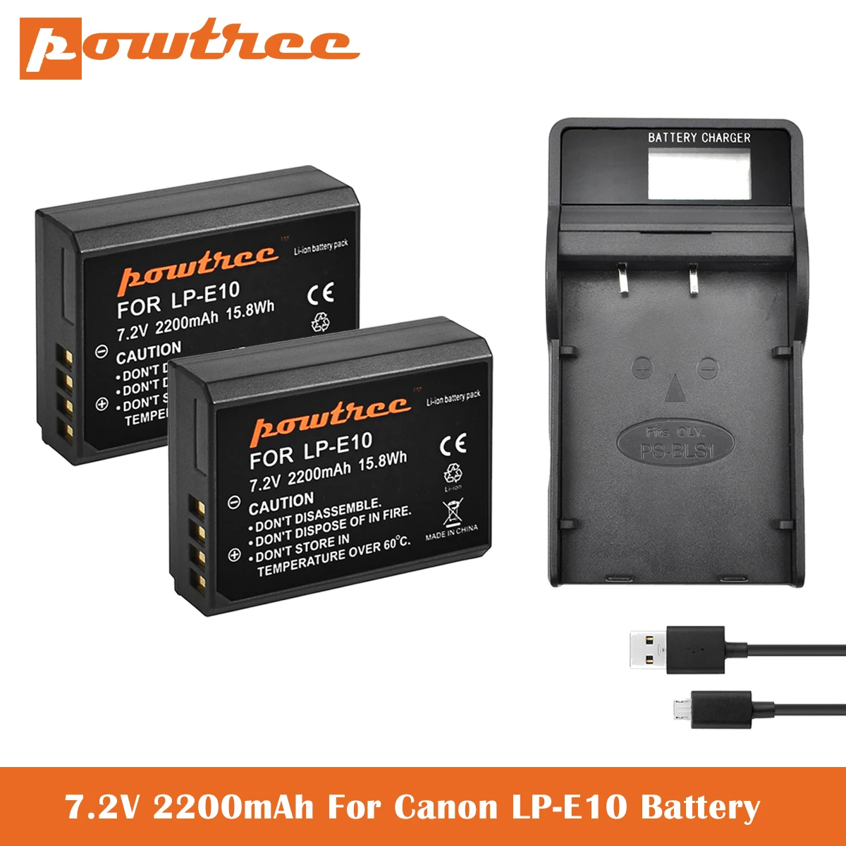 Caricabatterie Lp-E10 7.2V 2200Mah Per Canon Eos Rebel T3, T5, T6, T7, Kiss X50, Kiss X70, Eos 1100D, Eos 1200D, Eos 1300D L50