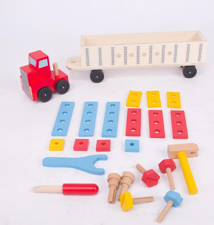 

Mu ge Genuine Product Big Nut Combination Disassembly Big Truck Hands-on Brain Training Coordination Wooden Toys