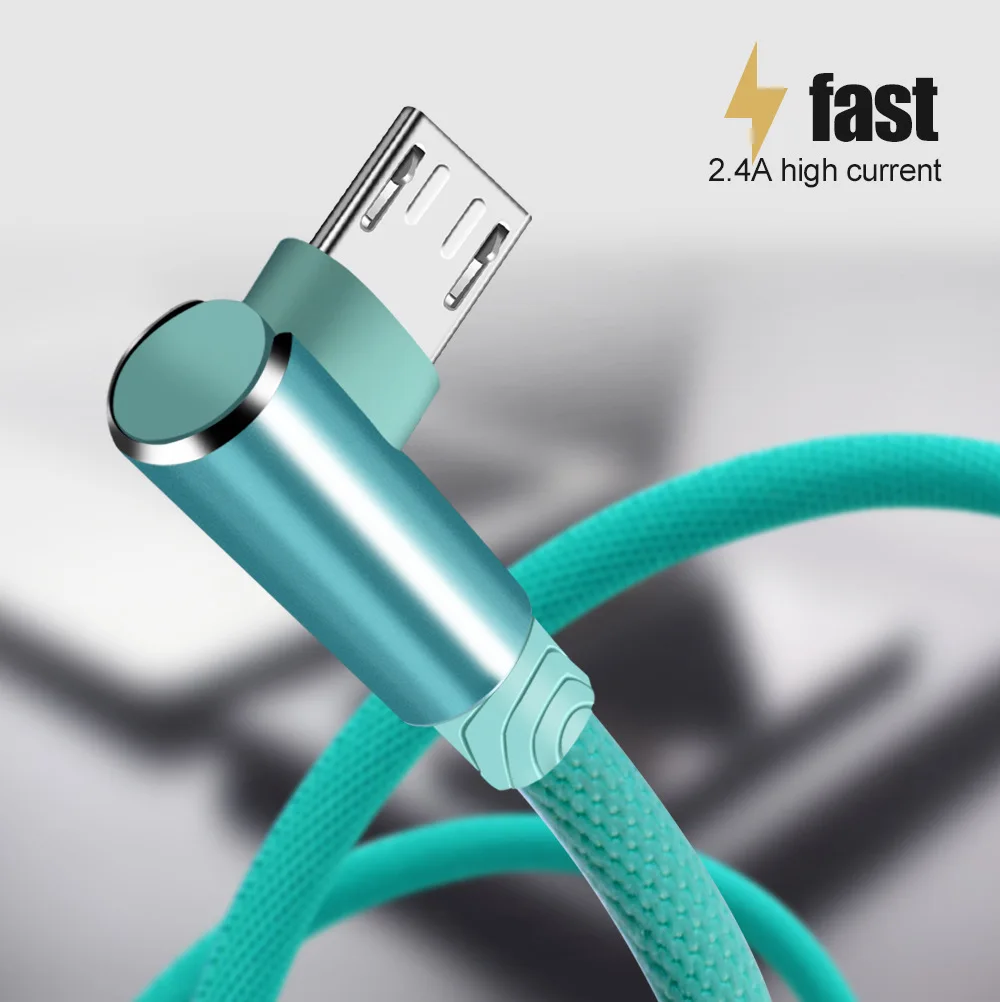 OneVan Micro USB кабель для телефона зарядный шнур 90 градусов локоть 2.4A Быстрый usb type C провод для Iphone 7 6S Android samsung телефон