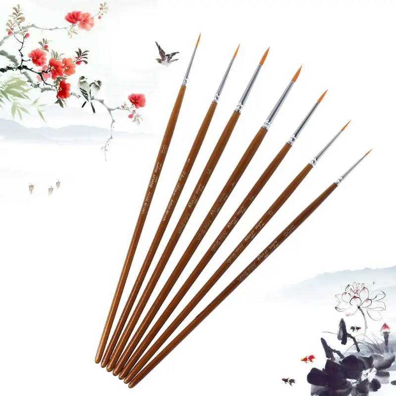 7 unidades/juego de pinceles de punta fina para pintura con detalle profesional, pinceles miniatura para pintura acrílica con acuarela, Kits de dibujo al óleo