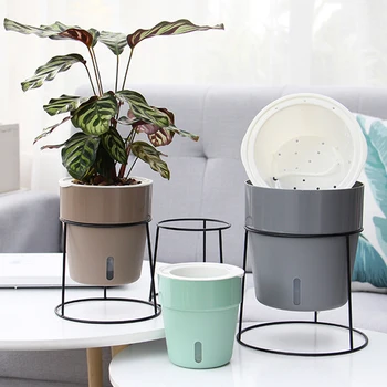 

Living Room Simple Vase With Iron Stand Nordic Style Green Planter Indoor Decorative Flowerpot Set Balcony Self Watering Fleshy