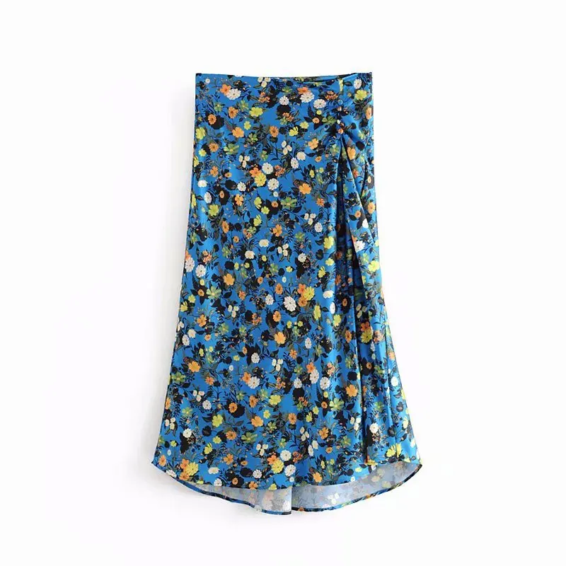 

WOMEN'S Dress Spain Order Export Brand Origional Overstock Cut the Tag off Discount Za Flower Printed Slit Skirt