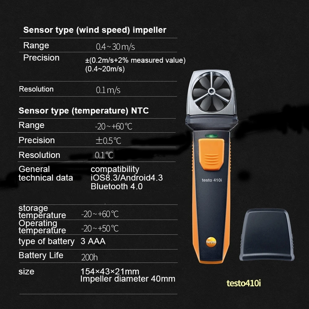 Testo 0563 0003 смарт-зонды VAC набор со смартфоном измерение скорости воздуха влажность объем потока температуры