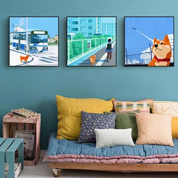 

paint by number art painting by numbers Hand drawn small animal home corridor decorative painting in the corner of the city