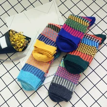 5 пар тепловых модных милых зимних вязальных рождественских узоров, утепленные женские носки разных цветов, теплые мягкие носки средней длины