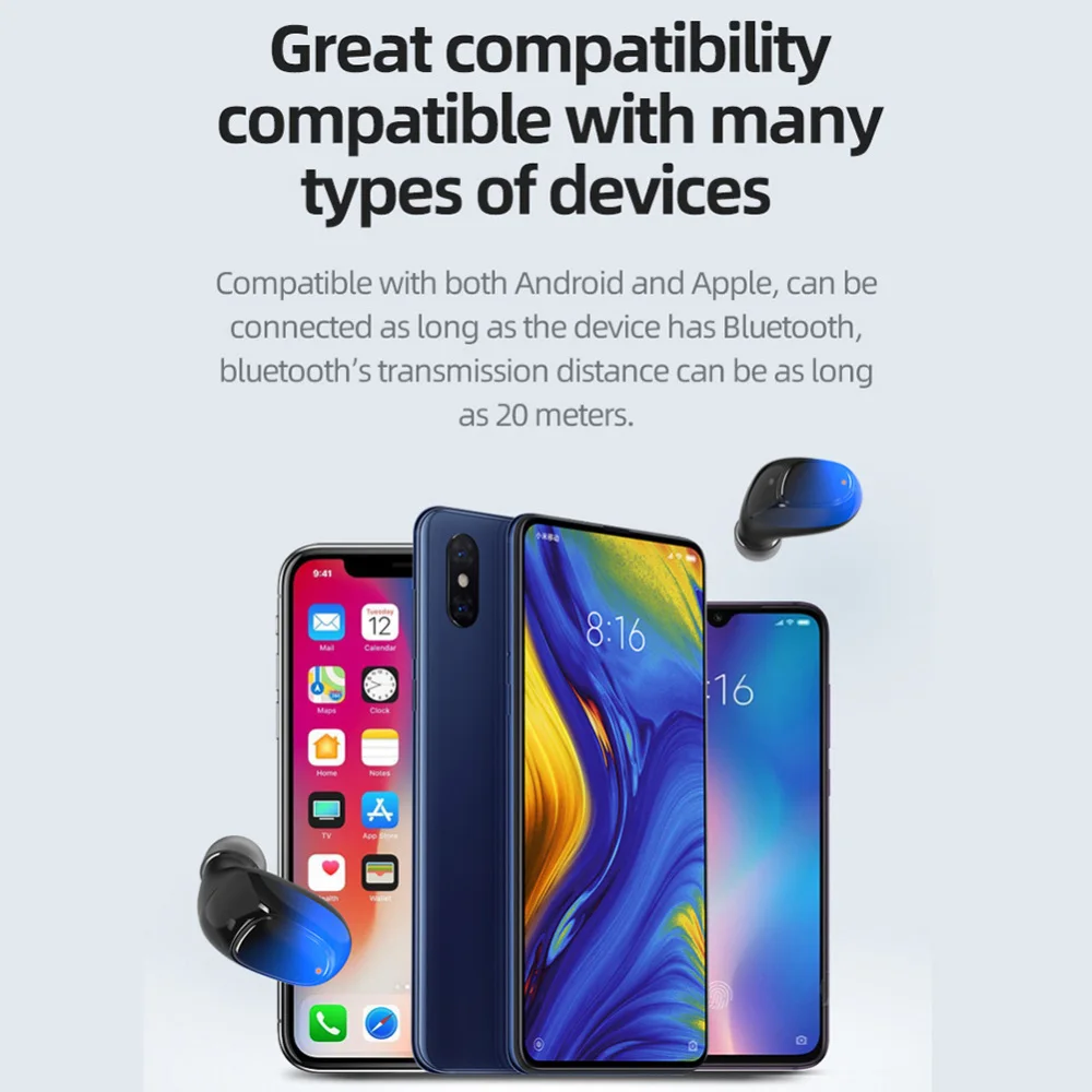 TWS Bluetooth наушники V5.0 Touch беспроводные наушники стерео спортивные водонепроницаемые гарнитура громкой связи Мощный светодиодный дисплей