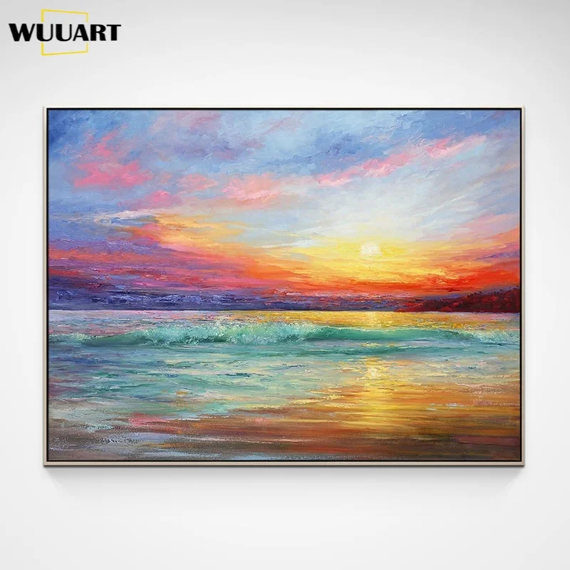 

Пейзаж, масляная живопись восход солнца, украшение для столовой на заказ, картина для двери, крыльца, картина для гостиной, подвесная картина, декор