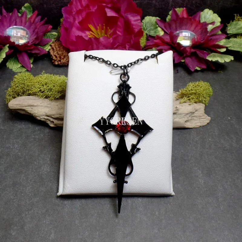 Goth Black Gothic Cross Necklace Red Rhinestone Satanic Crucifix Witchy Pendant Charm Statement Punk Jewelry Women Gift | Украшения и