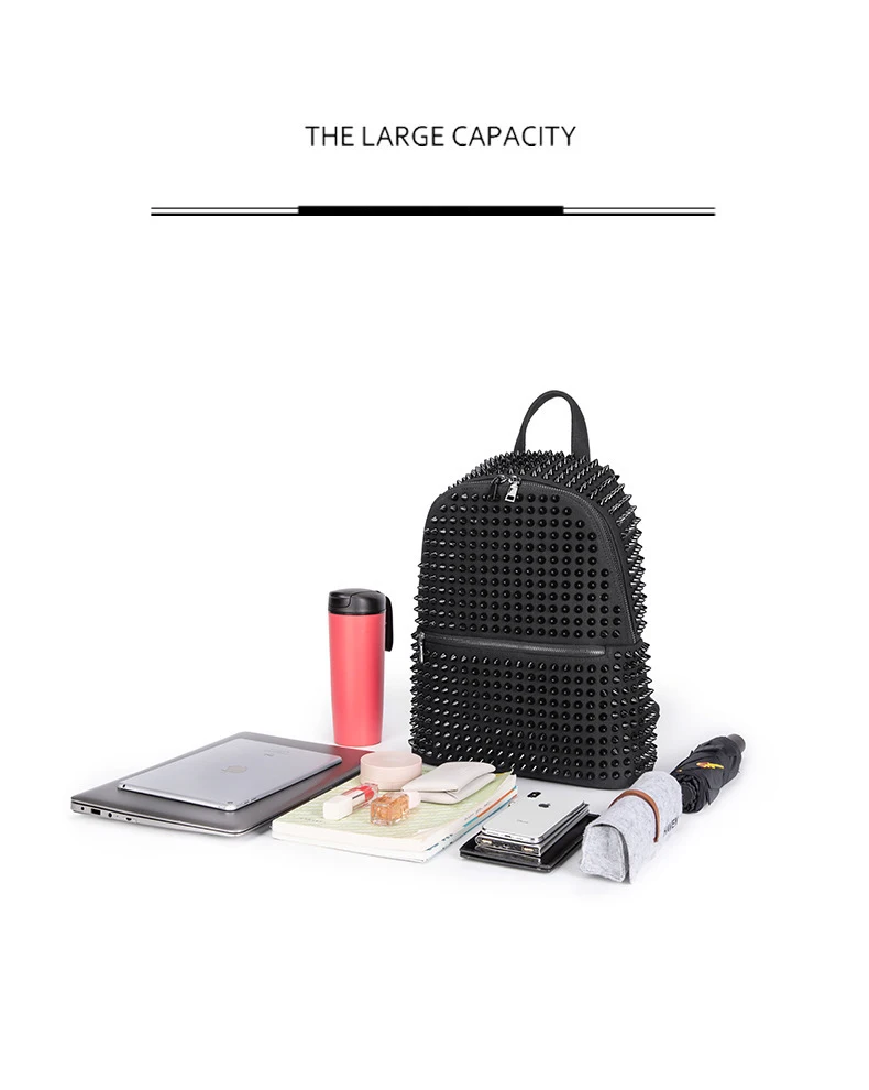Fashion Female Women Backpacks Rivet Black Soft Washed Leather Bag Schoolbags Girls Punk Bags Travel Zipper Drop Ship - H35f2559eaf5e44e695e90c6c6ef69a23o 