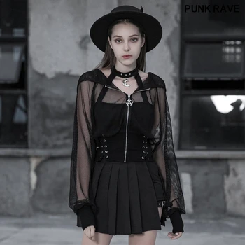

Gothic Corn-tied Rope Mesh Perspective Slim Fit Short Coat Punk Women's Short Wizard Hat Belted Outwear PUNK RAVE OPY-384XDF
