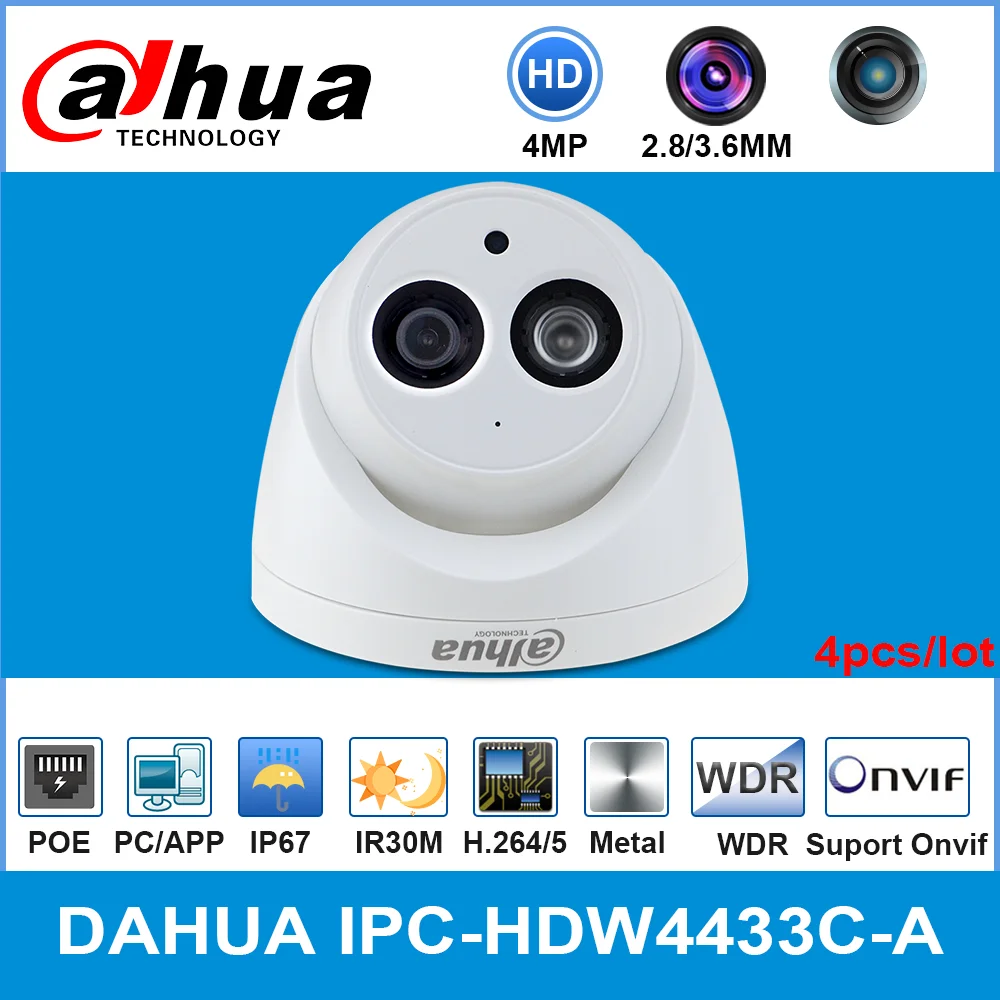 Сетевой видеорегистратор Dahua IPC HDW4433C A 4MP HD POE сети Starnight IR купольная IP камера Камера