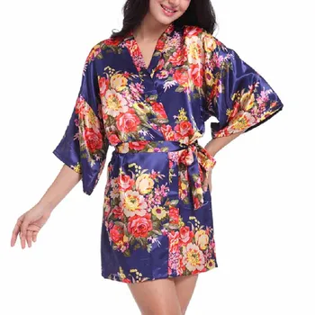 

WOMEN'S Imitated Silk Fabric Printed Morning Gowns Thin Loose Robe Female Summer Wedding Makeup Short Cardigan Robe