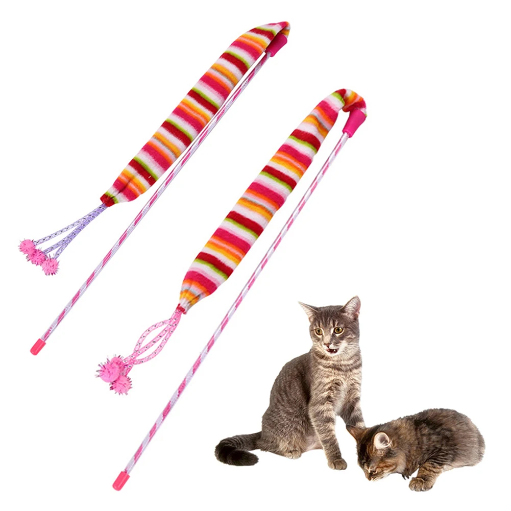 Pet Teaser Striped Bell Play Stick Rod Wand Funny Interactive Sound Toy