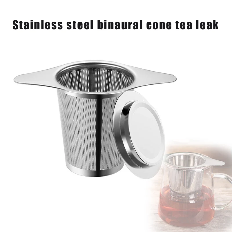 Stainless Steel Tea Filter Infuse Strainer with Two Tabs Lid for Teapot Mug D6
