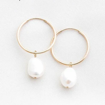 

30MM Gold Filled Hoop Earrings Handmade Natural Pearls Earrings Jewelry Circle Earrings Boho Brincos Pendientes Oorbellen