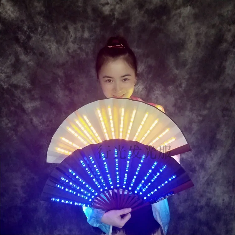 Free Shipping Led Hand Fan Luminous Folding Fan For Dj Night Club Party