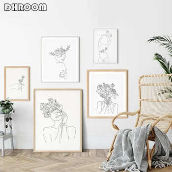 

Line Drawing Wall Art Flower Head Poster and Prints Black White Line Abstract Art Canvas Painting Minimalist Painting Home Decor