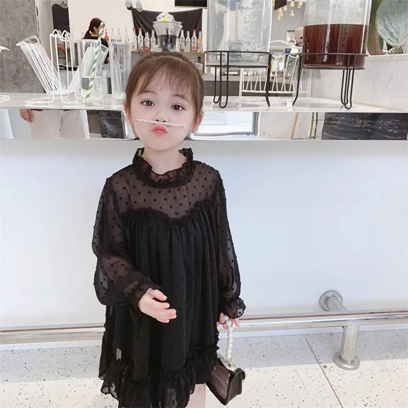 Платье принцессы Осенняя детская одежда для девочек милые вечерние платья с длинными рукавами для дня рождения детская одежда 2, 3, 4, 5, 6, 7, 8 лет - Цвет: Black