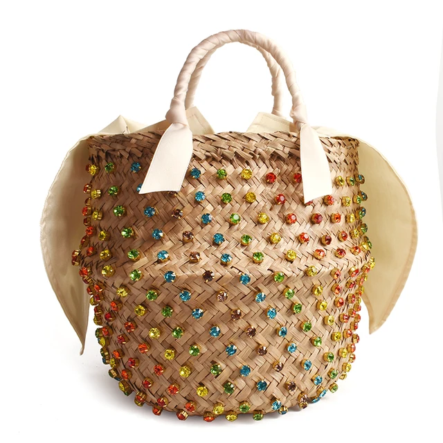 VIP Buy Summer Holiday Beach Bag with Pearl Ladies Woven Bucket Diamond Bag Designer Hot Handbags 4