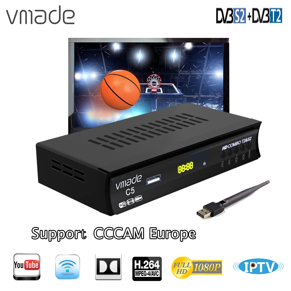 

Vmade Digital Terrestrial Satellite TV Receiver DVB T2 S2 COMBO With USB WIFI Support CCCAM Europe Youtube DVB T2+S2 TV BOX