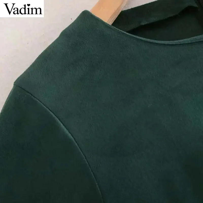 Женское элегантное платье vadim однотонное мини-платье с круглым вырезом на молнии сзади и длинным рукавом Женские повседневные замшевые платья прямые стильные платья QC982