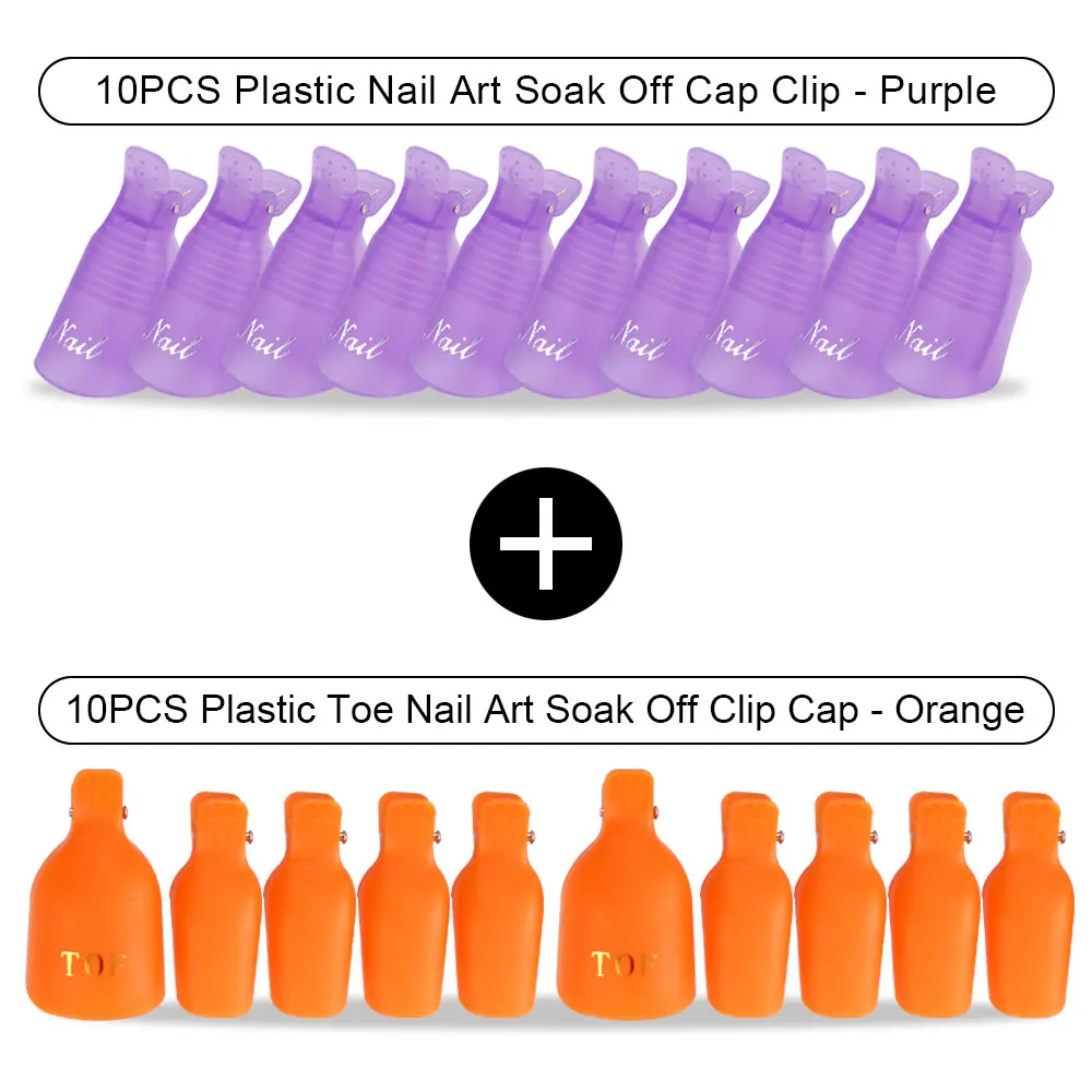 20pcs Plastic Soaker Off Caps Clips Nail Art UV Gel Nail Polish Remover Wraps Cleaner Manicure Effects For Nails Fingers And Toe - Цвет: Orange Toe Purple Hd