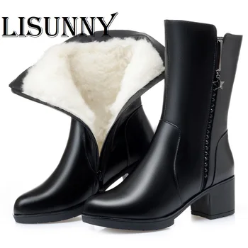 

2020 Women High Long Boots Genuine Leather Shoes Winter Woman 2019 Latest Wool Warm Women Footwear Long Boots Women