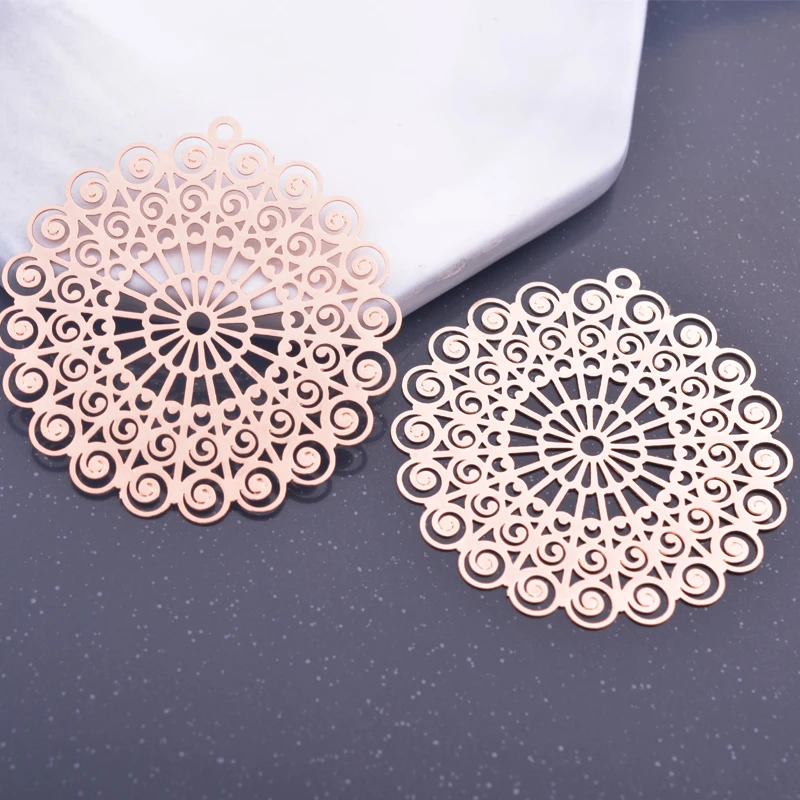 Rose Gold Big Flower Charms – Silver-Plated Earring Pendants (Set of 6)