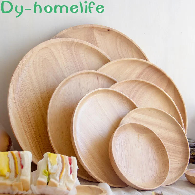 

Wooden Pallet Japanese Rubber Wood Round Multifunctional Western Food Plate Storage Tray Taste Dish Household Kitchen Supplies
