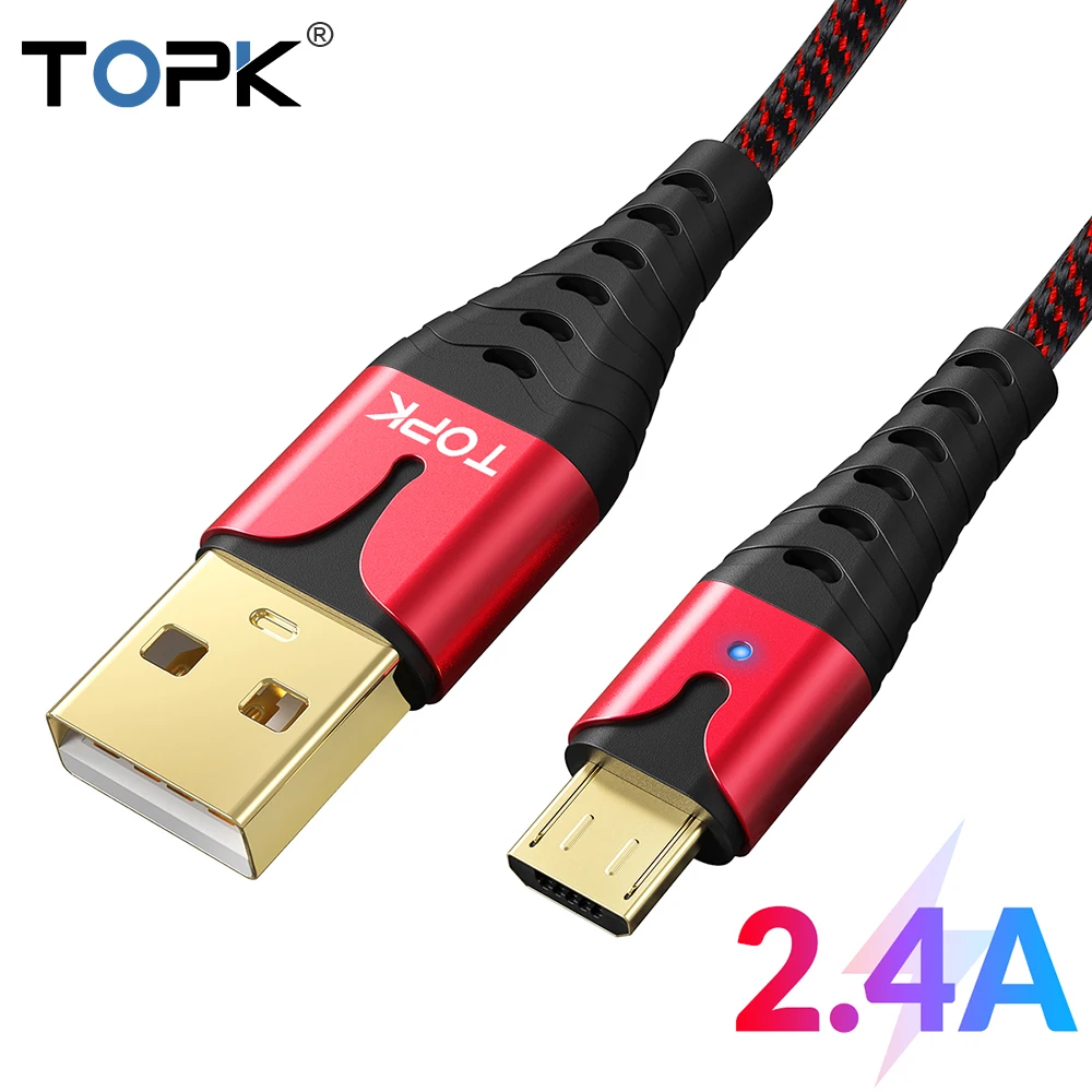 TOPK LED 1 м Micro USB кабель для быстрой зарядки Xiaomi Samsung Huawei Android мобильный телефон