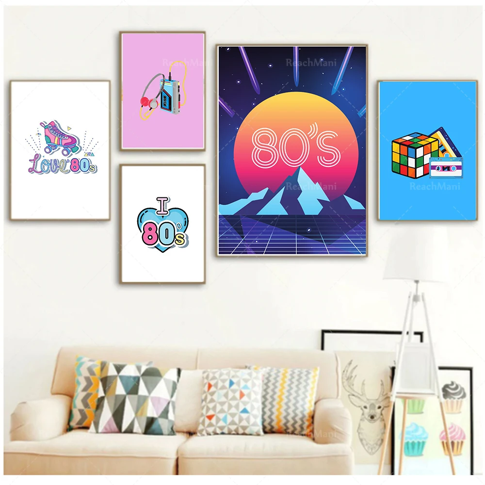 

80s retro fun pop art prints, 1980s minimalism 80s style, digitally printed posters, gifts for her