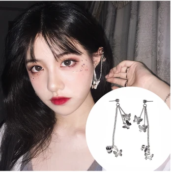 Fashion Explosion Girl Heart Cold Wind Cool Handsome Super Fairy Butterfly Chain Earrings Ear Bone Clip Integrated Ear Jewelry