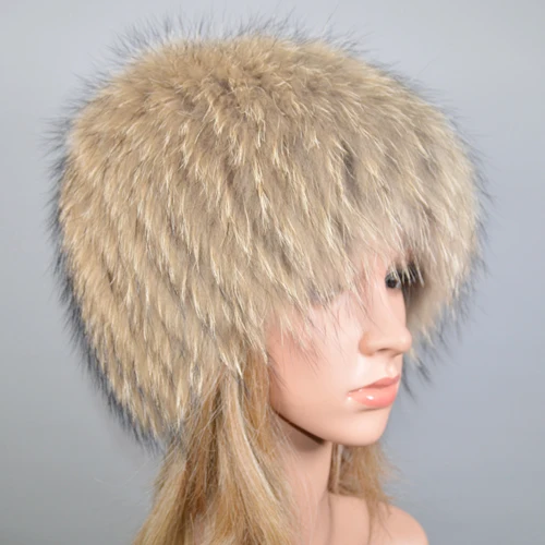 raccoon fur Новая женская зимняя шапка из натурального Лисьего меха, эластичная теплая мягкая пушистая шапка из меха лисы, роскошная качественная шапка-бомбер из натурального Лисьего меха - Цвет: raccoon fur