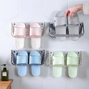 

Simple Shoe Rack Dustproof Slippers Storage Holder Foldable Wall Hanging Paste Shoes Boots Storage Drain Rack Bathroom Organizer