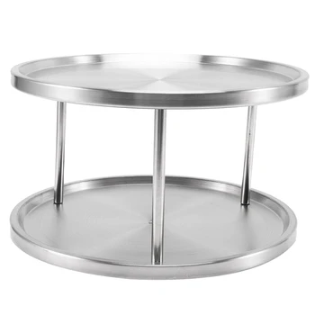 

Spice Rack Stainless Steel Organizer Tray Turntable Rotating 2 Level Tabletop Stand for Dining Table Kitchen Counters Cabinets