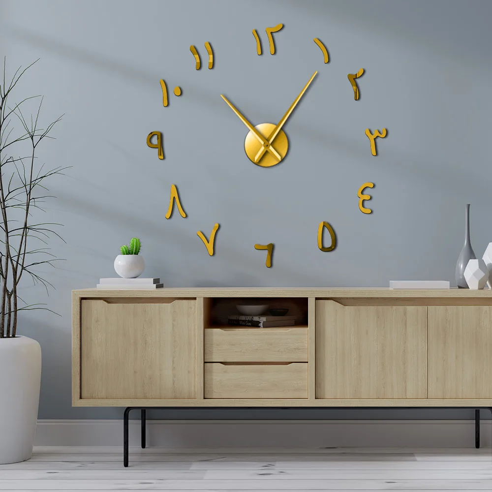 

Retro Arabic Numerals DIY Large Wall Clock Arabic Numbers Acrylic Mirror Surface Stickers Frameless Giant Wall Watch Home Decor