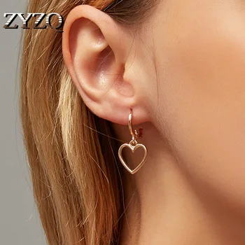 

ZYZQ Simple Design Classic Hollow Heart Drop Earrings For Women New Brand Fashion Ear Cuff Piercing Dangle Earring Gifts