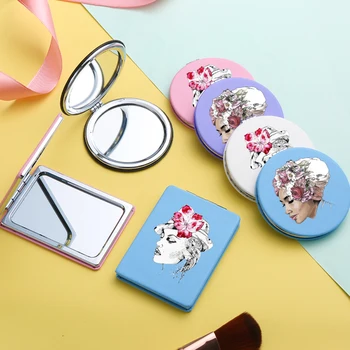 

New Mini Make up Mirror Fashion Girl Portable Two-side Folding Magnifying Pocket Compact Cosmetic Vanity Mirrors for Women men