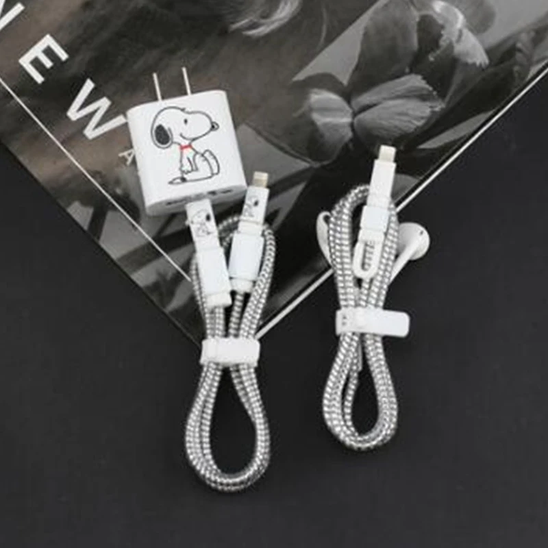 Мультфильм USB защитный кабель Winder наклейки для зарядного устройства кабельный провод Органайзер тпу спиральный шнур протектор для iphone 11Pro - Цвет: 2